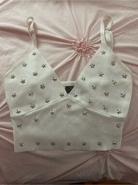 Balboa White Star-Studded Cropped Tank